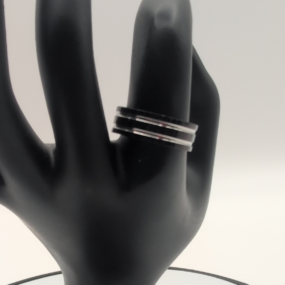 NWOT Black And Silver Toned Triple Band Ring Stainless Steel